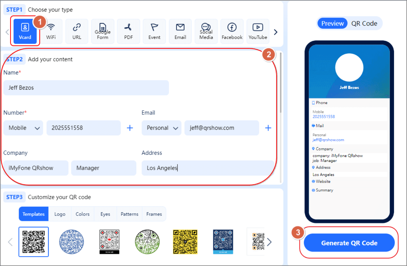 generate vcard qr code