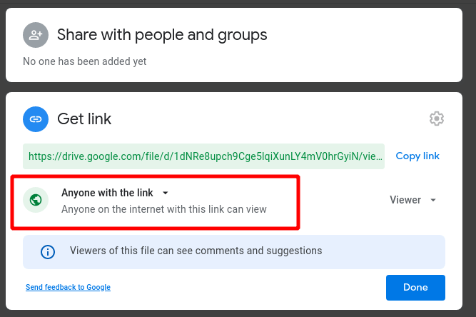 allow anyone with the link view google drive