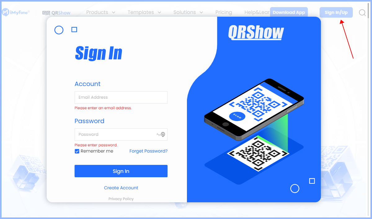 sign in to qrshow