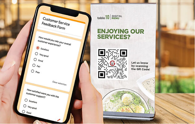 qr code survey on restaurant