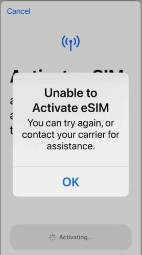 unable to activate esim