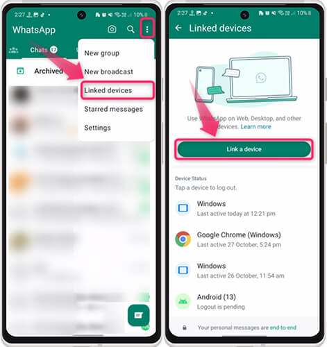 link a device for whatsapp