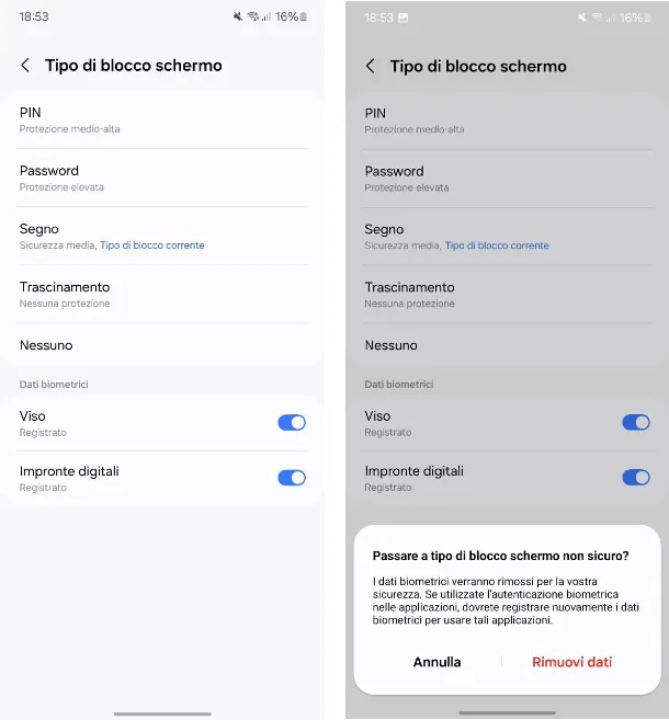 come rimuovere il blocco schermo-Samsung