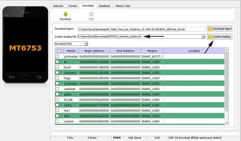 Installare la ROM di base utilizzando SP Flash Tool