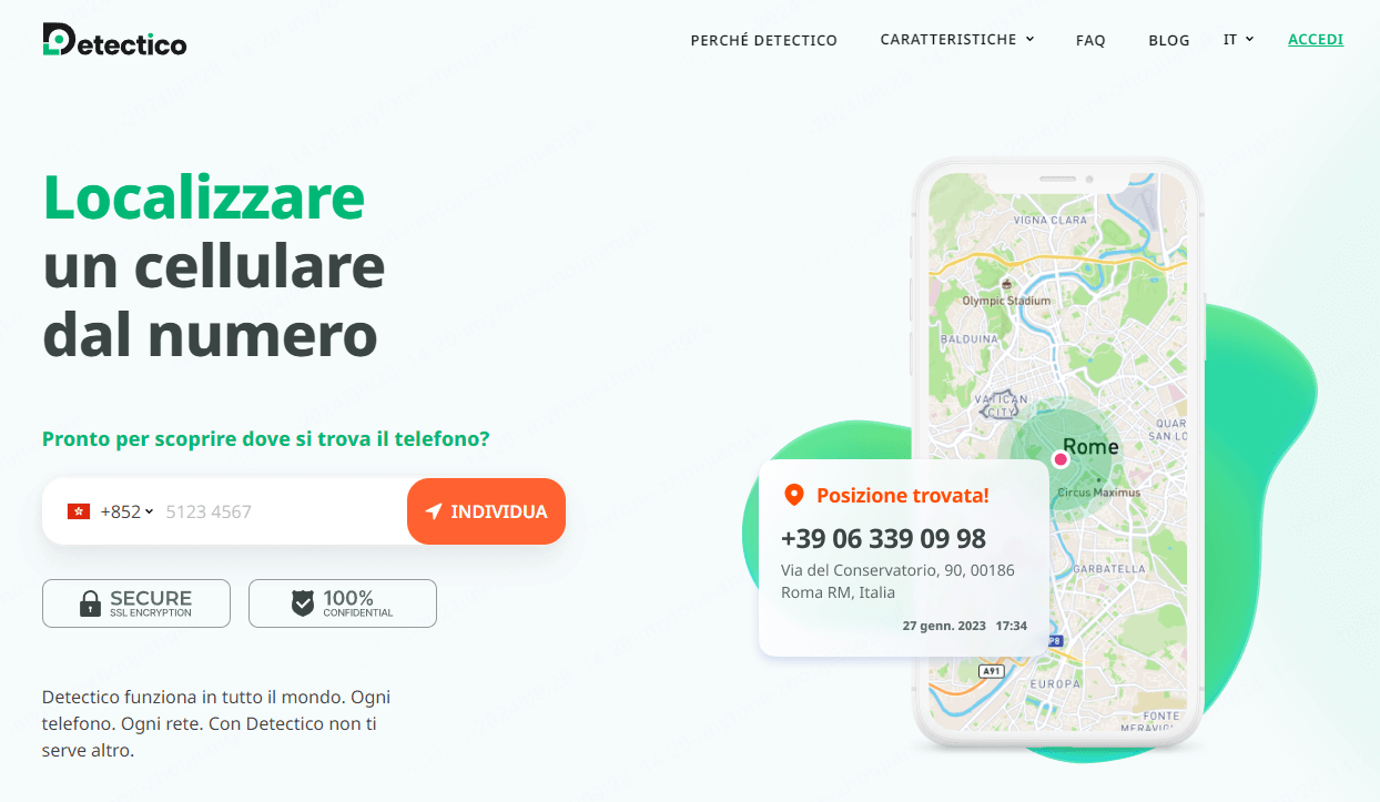 Usa Detectico per trovare la posizione e il numero di telefono.