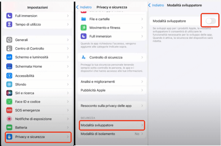Attivare la modalità sviluppatore nelle impostazioni