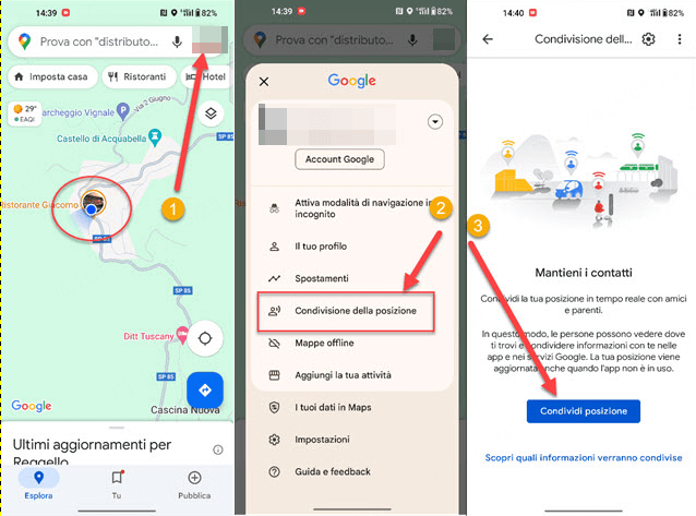 Condivisione della posizione su Google Map