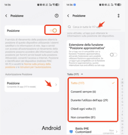 disattivare localizzazione android