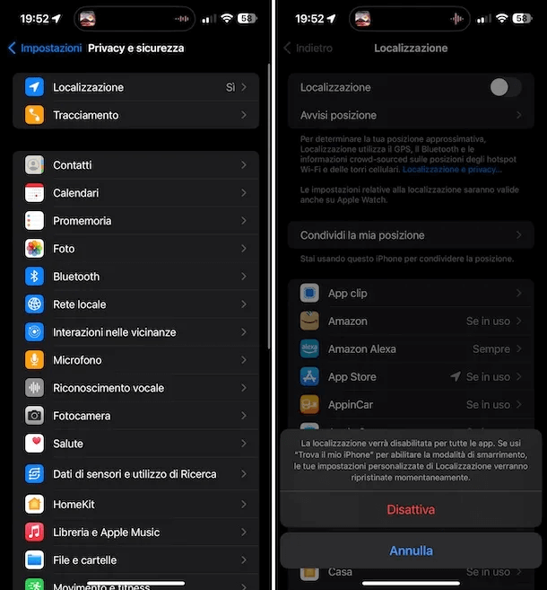 disattivare localizzazione iphone