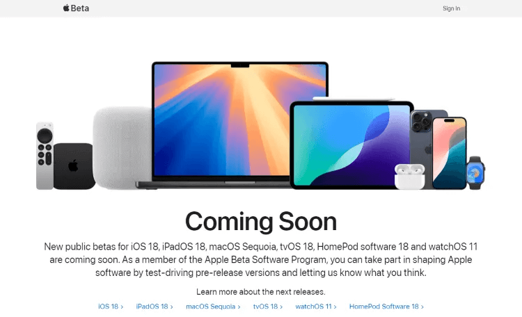 scarica iOS 18 beta tramite il programma software Apple Beta
