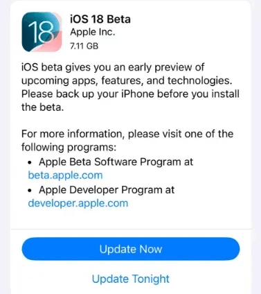 Scarica iOS 18 beta dalle impostazioni