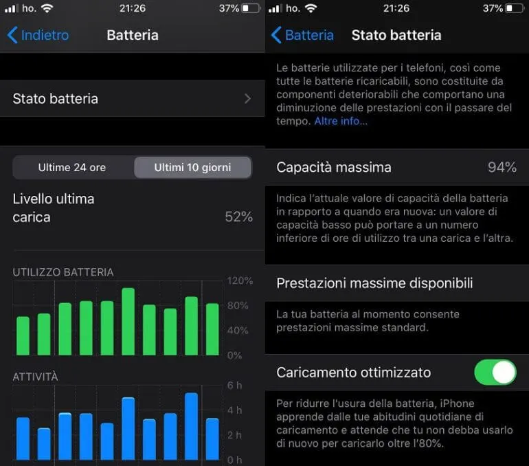 Ricarica della batteria ottimizzata per iPhone