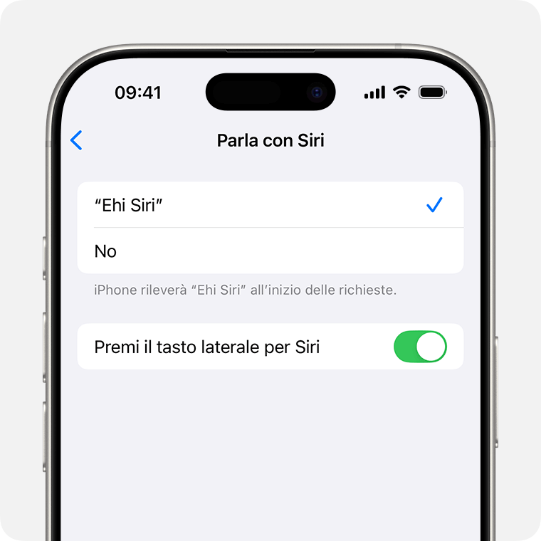 Aprire la funzione siri