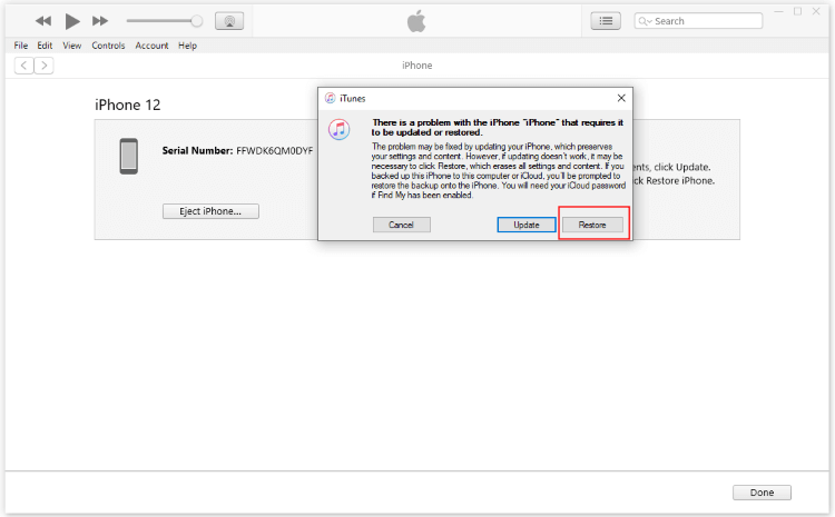 ripristino iPhone con iTunes
