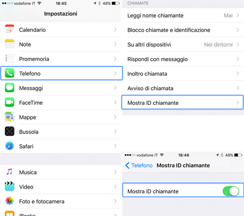 Chiamata iPhone annullata - Attivazione e disattivazione dell'ID chiamante