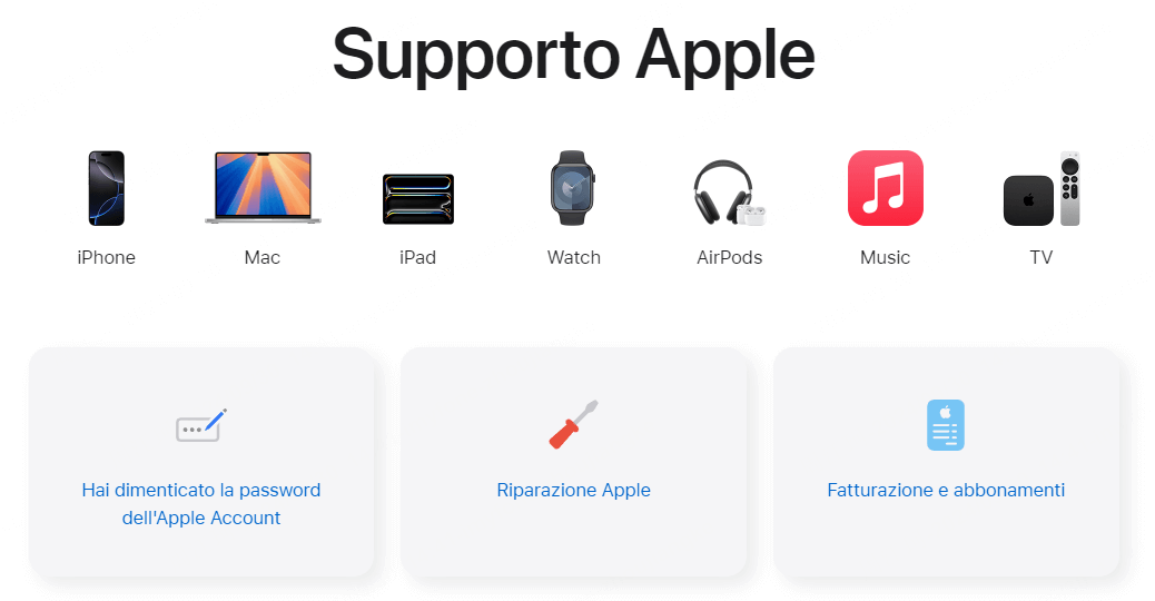 Vai al supporto apple per ricevere assistenza