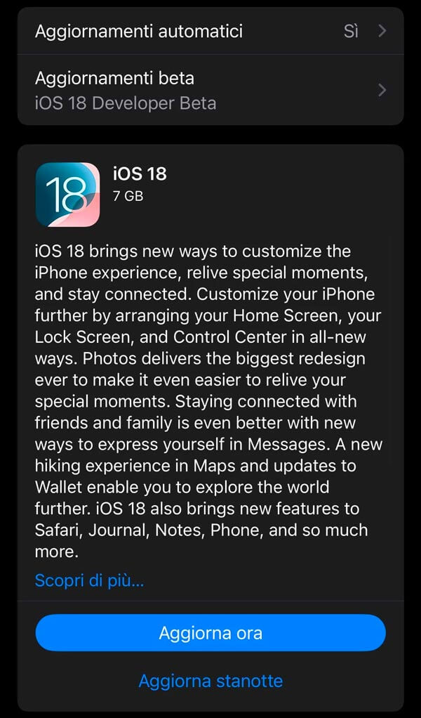 Aggiornare la versione di iOS