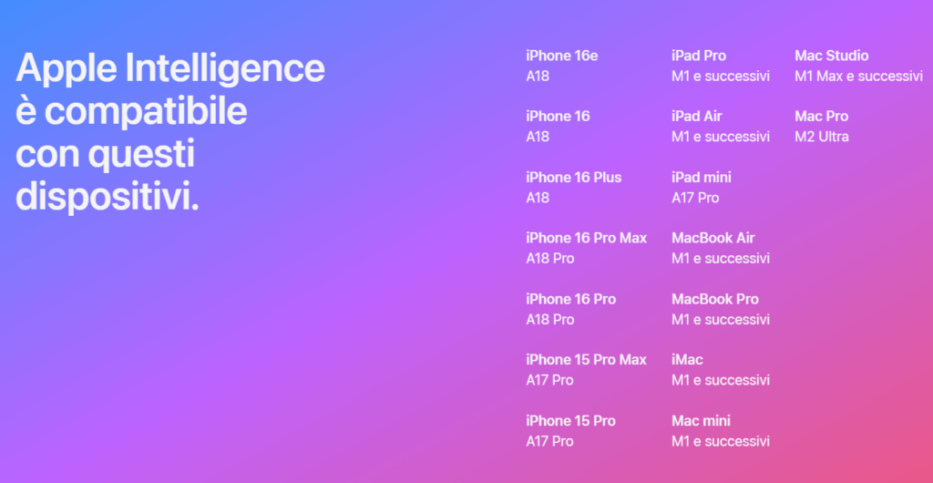 Dispositivi compatibili con Apple Intelligence
