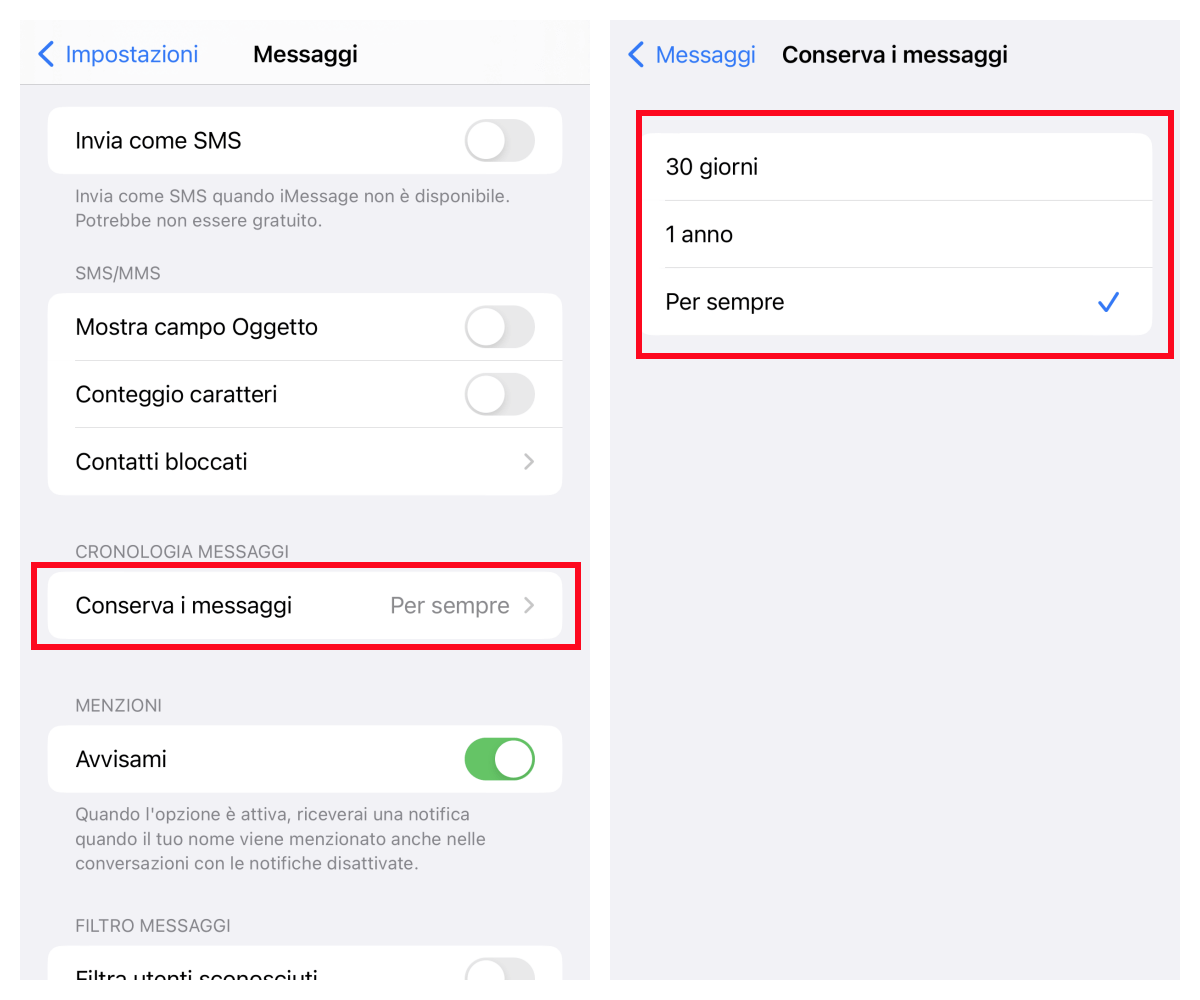 Eliminare i messaggi per liberare spazio iPhone