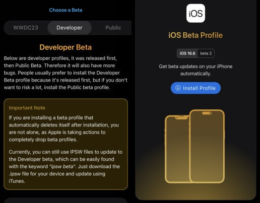 Download profilo iOS 17 Beta