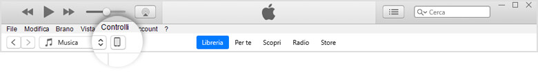 Fare clic sull'icona del dispositivo iTunes