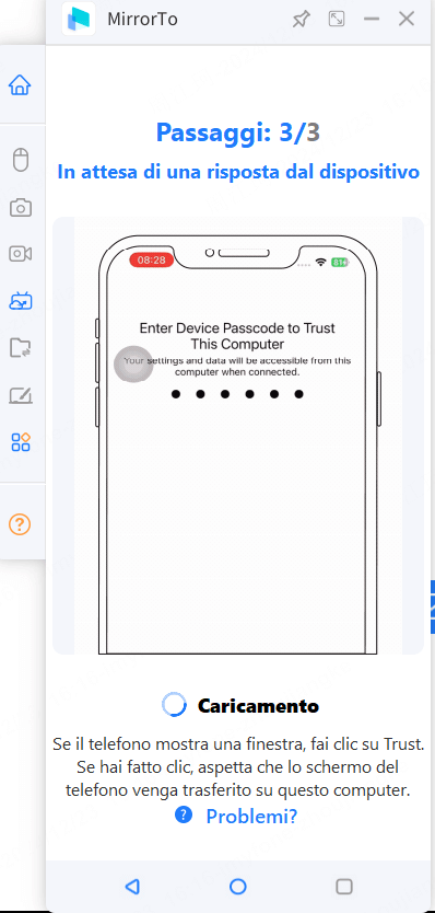 Collegamento del telefono cellulare al computer tramite mirrorto