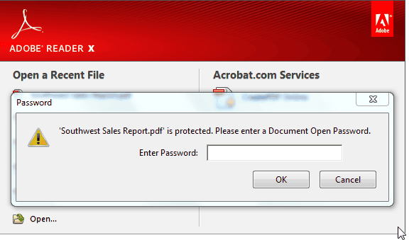 aprire  pdf protetto da password con Adobe Acrobat