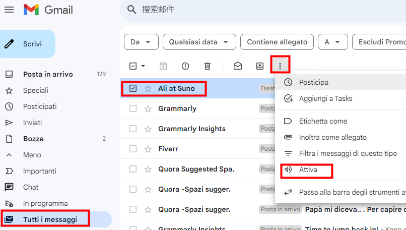 Gmail attiva la modalità silenziosa