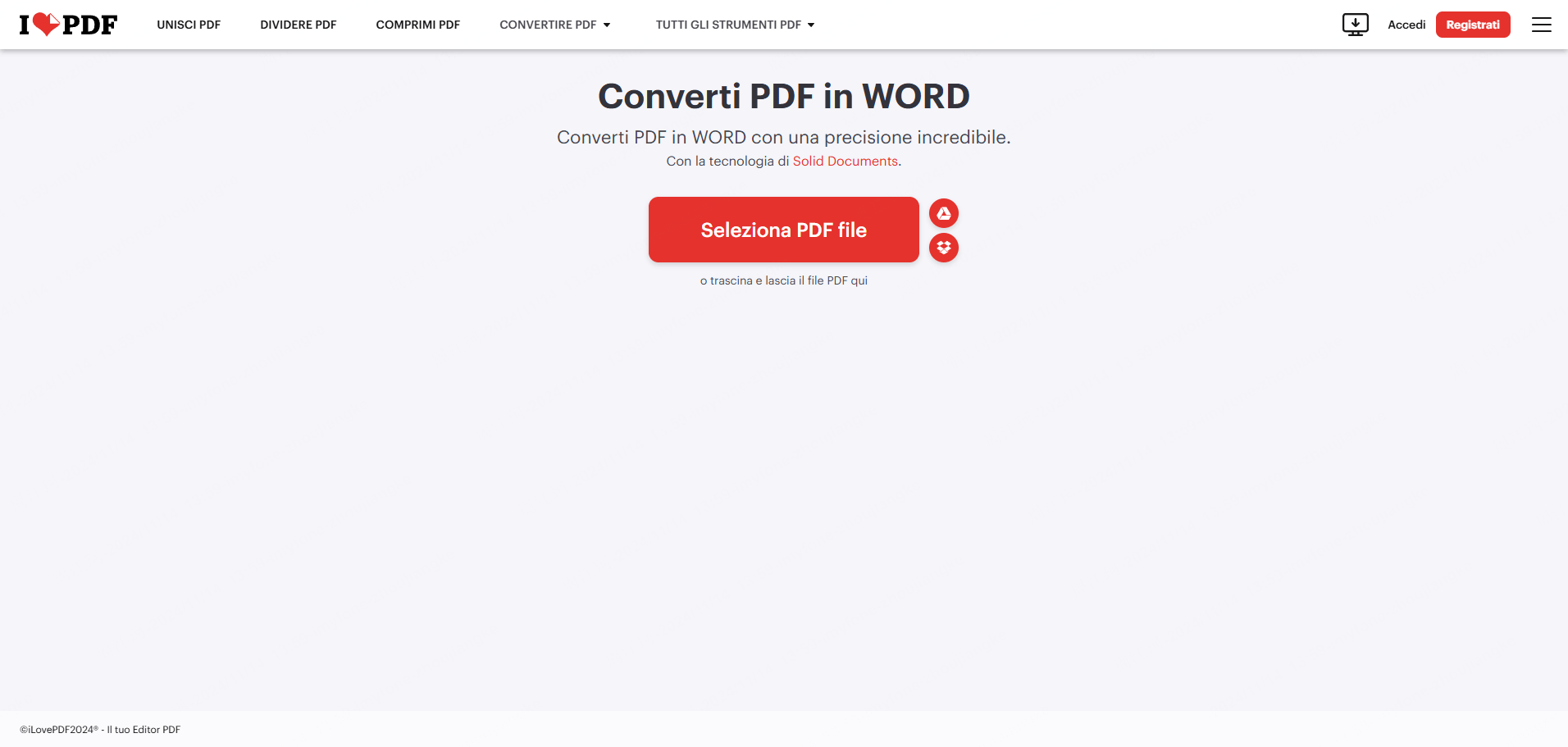 Seleziona il file PDF in iLovePDF