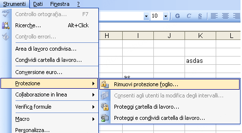 Rimuovi protezione foglio Excel 2003