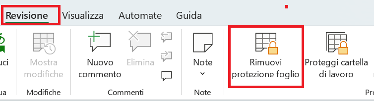 Rimuovi protezione foglio Excel 2010,2013 e 2016