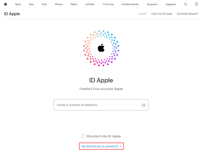 Password dell'ID Apple dimenticata
