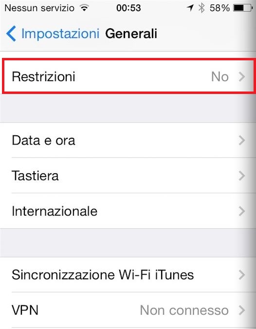 iOS 11 inserire le restrizioni