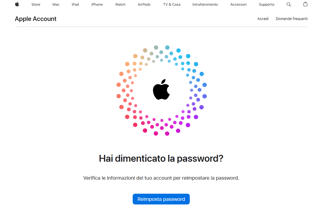 Reimposta password dell'ID Apple dimenticata