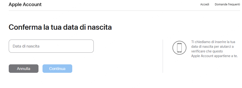 Autenticazione per reimpostare la password