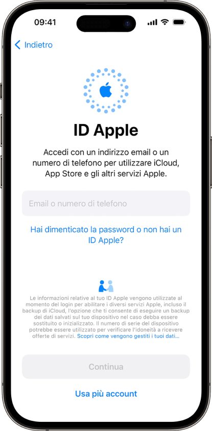 Configurare iPhone con ID Apple