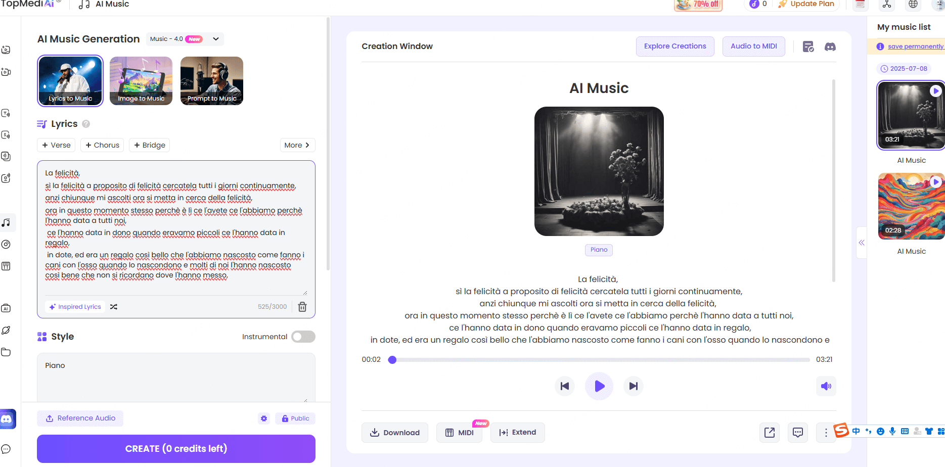 TopMediai generare musica