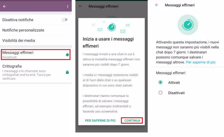 come attivare messaggi effimeri su whatsapp