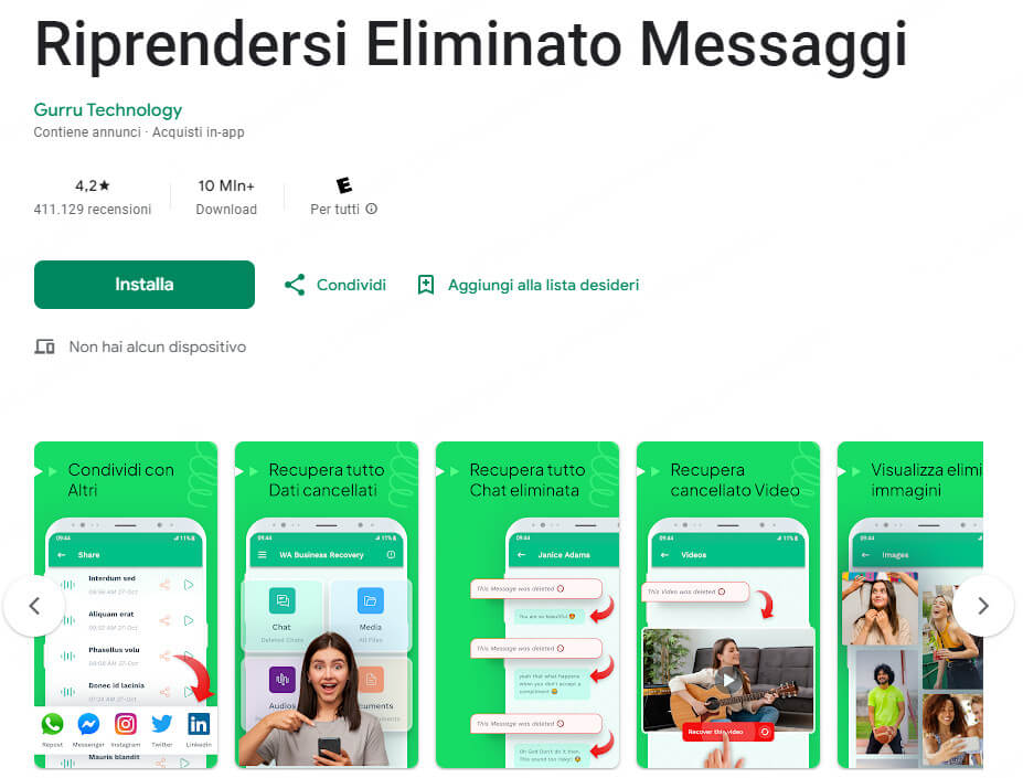 Riprendersi Eliminato Messaggi – Applicazione per vedere i messaggi cancellati da WhatsApp