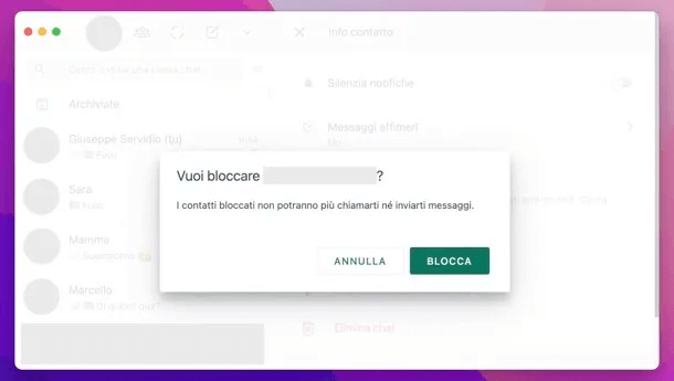 bloccare un contatto WhatsApp su PC