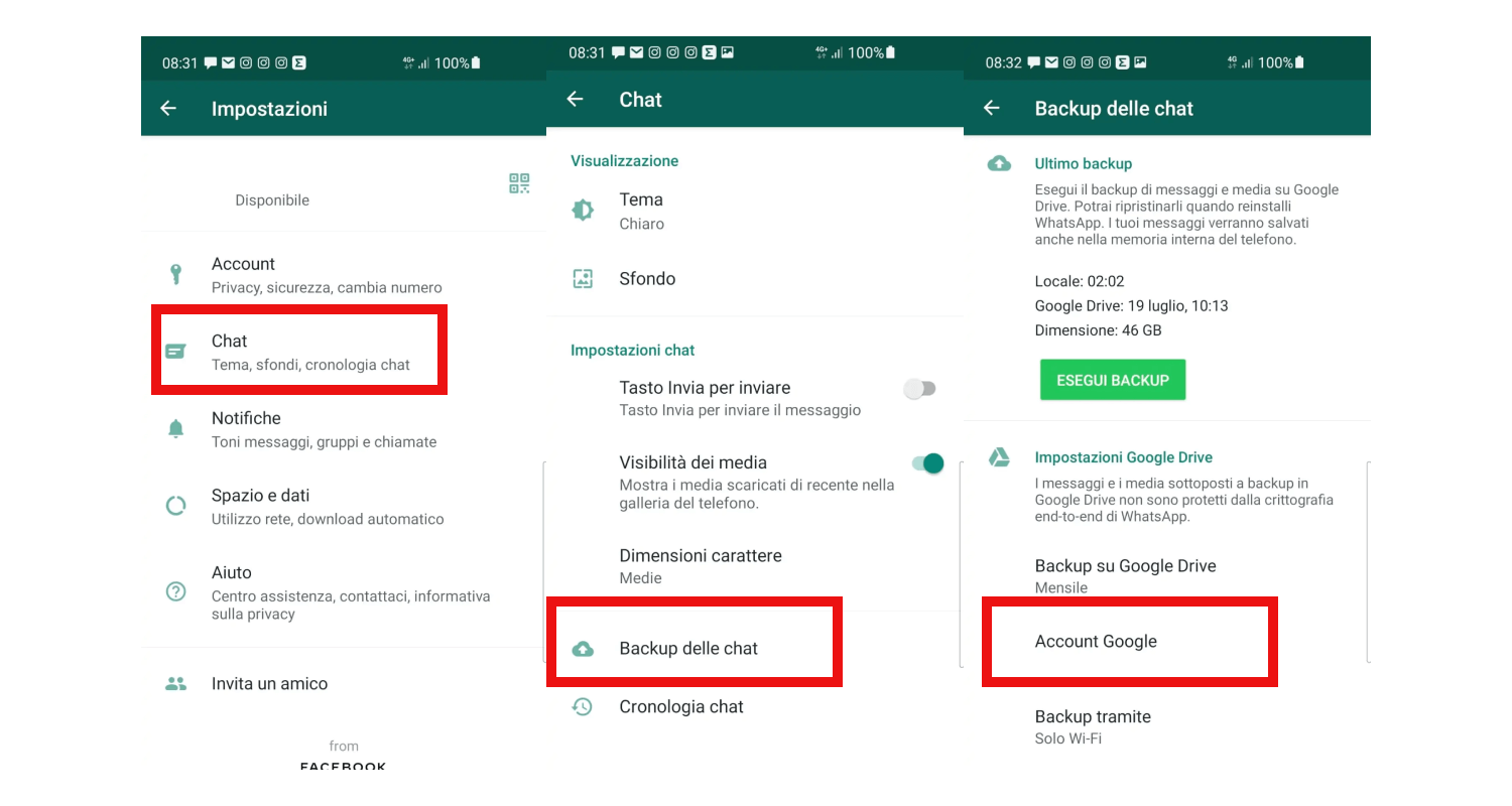 Controlla l'account Google collegato a WhatsApp