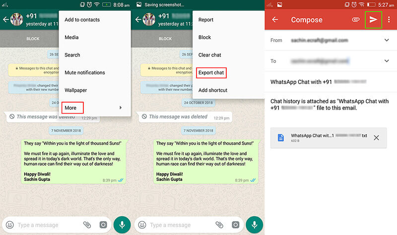 esportare whatsapp chat