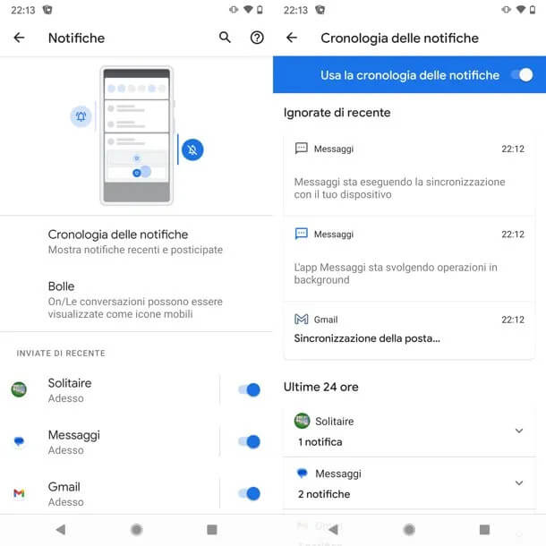 Recuperare i messaggi Attivare la cronologia delle notifiche su Android