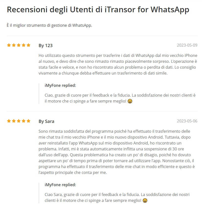 Recensione dell'utente su iTransor for WhatsApp