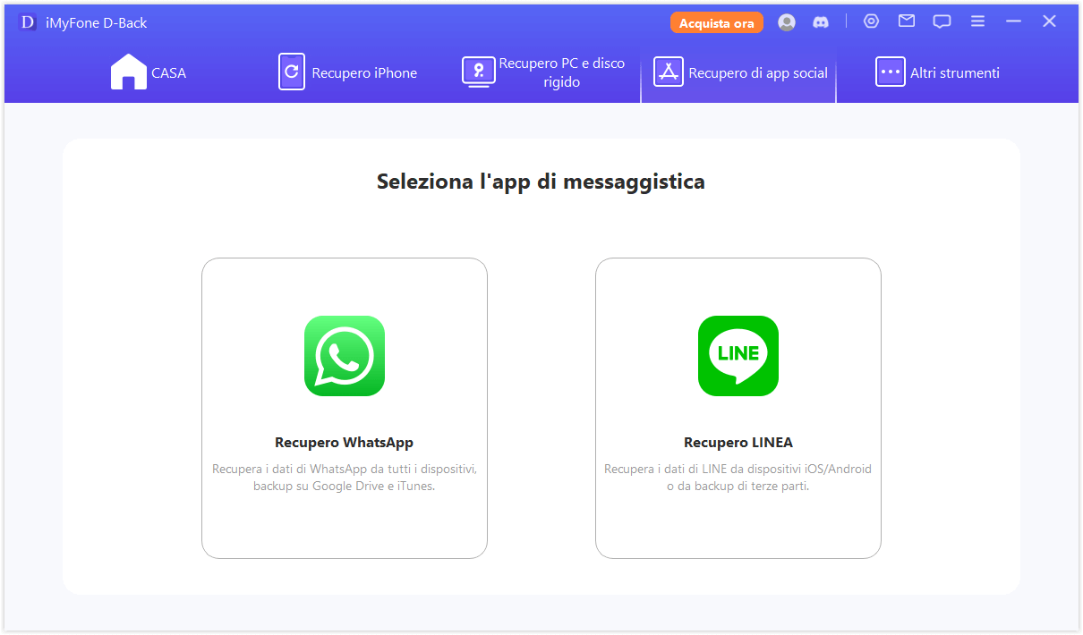 iMyFone D-Back seleziona whatsapp