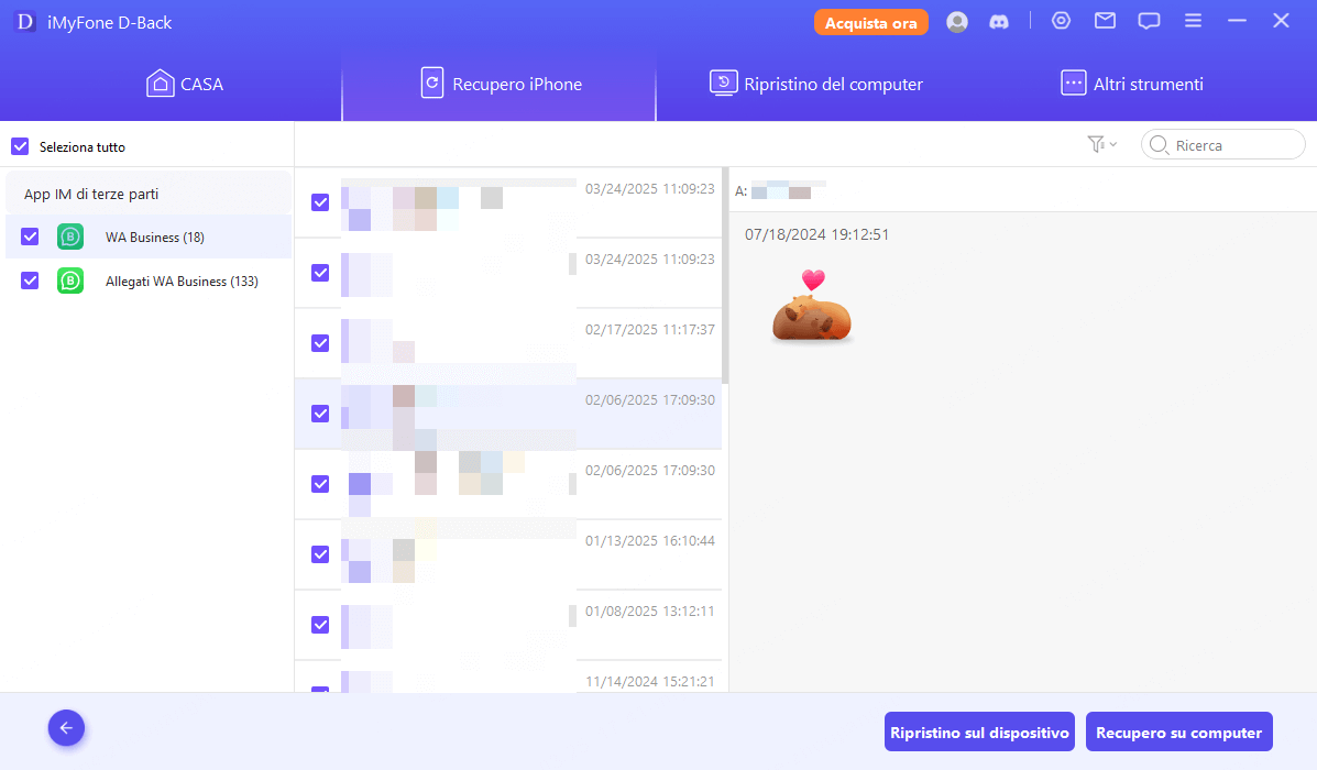 iMyFone d-back - App per messaggi WhatsApp iPhone cancellati