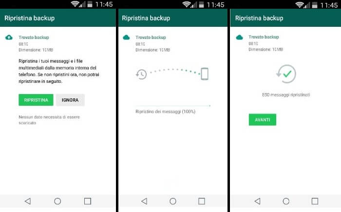 Recuperare i messaggi di whatsapp su Google Drive