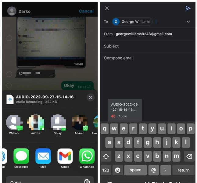 Inviare Audio di WhatsApp a un'Email