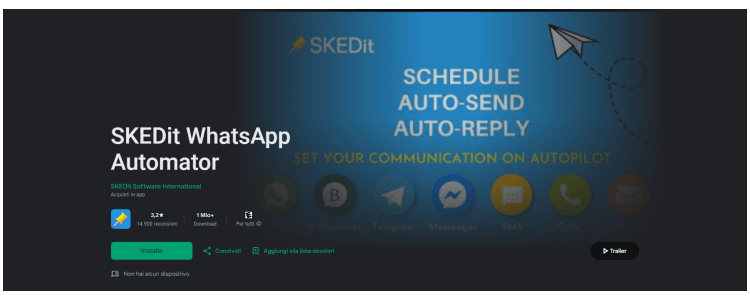 Programmare messaggi di WhatsApp su Android tramite SKEDit