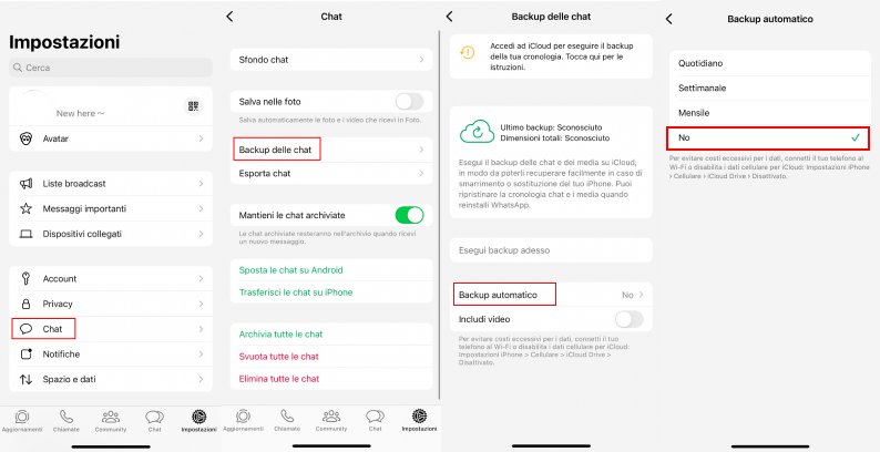 Disattivare il backup automatico di WhatsApp su iPhone